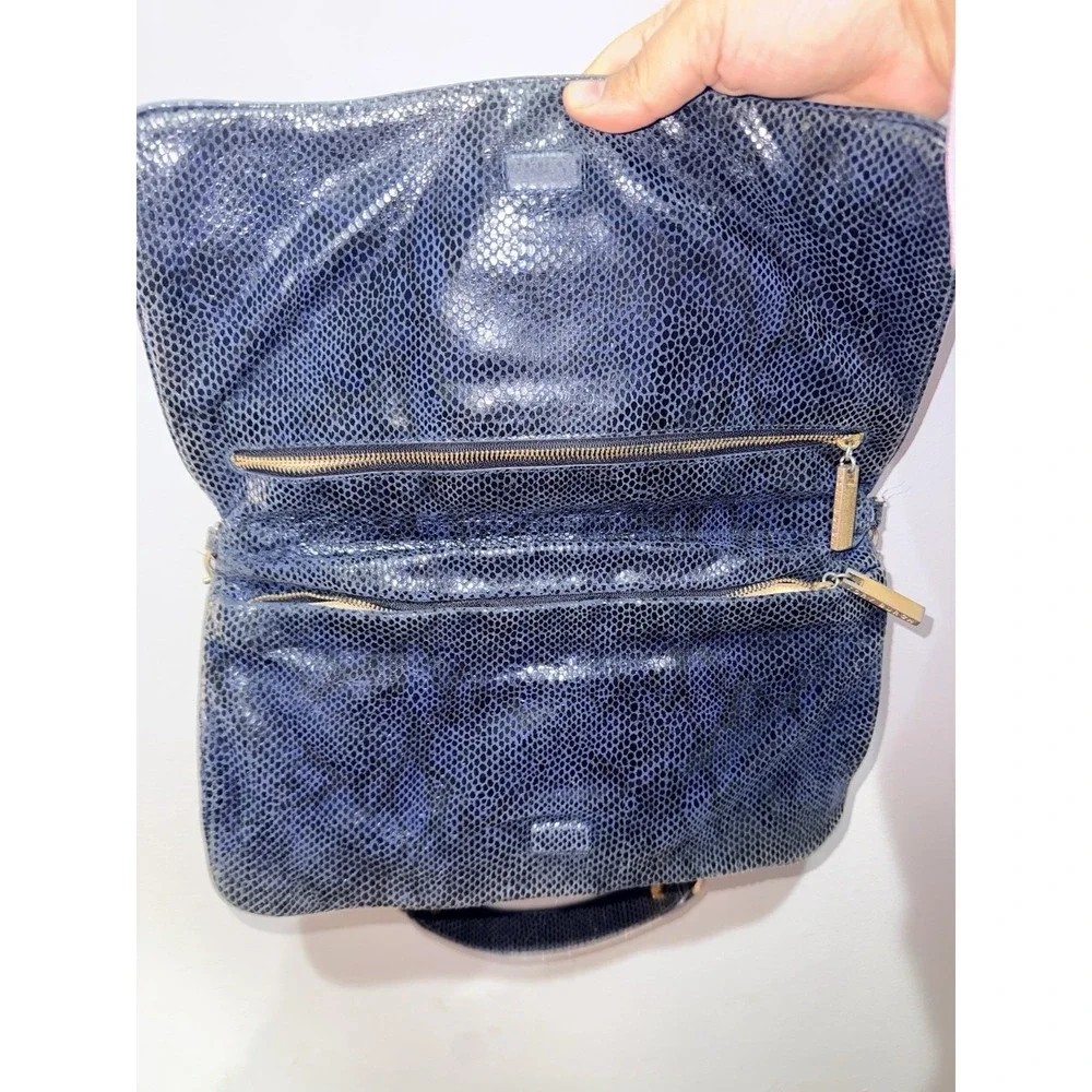 Tory Burch‎ Reva Clutch Blue Leather Snakeskin Print Chain Handbag Bag L